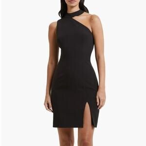 French Connection Echo Dress Sleeveless One-Shoulder Mini Sheath Crepe Black 4